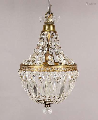 A mid-20th century gilt metal and cut glass basket ceiling l...