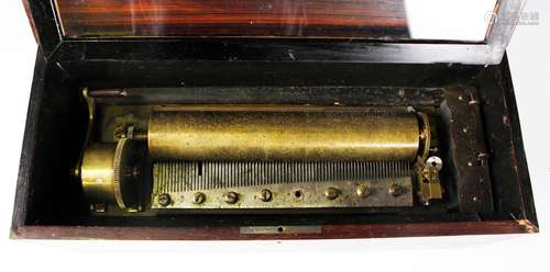 A 19th century Swiss music box, the lever-wind mechanism wit...