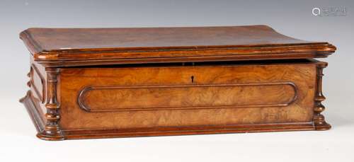 A mid-19th century burr walnut table-top box of shaped recta...