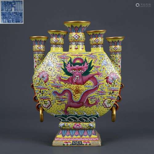 A Yangcai and Gilt Dragon Vase