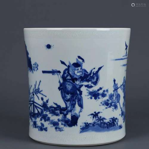 A Blue and White Figural Story Brushpot