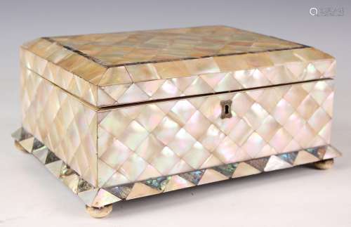 A late Victorian mother-of-pearl and abalone banded work box...
