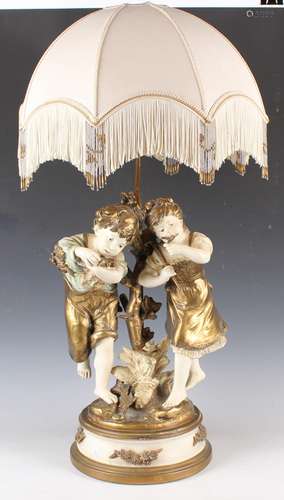 A 20th century cold painted cast metal figural table lamp, m...