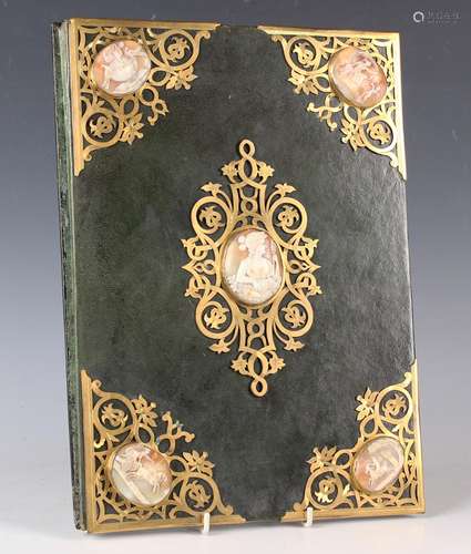 A 20th century leather and brass bound ink blotter, inset wi...