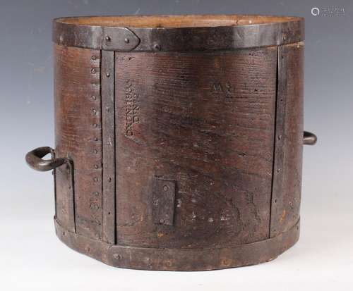 An early/mid-19th century bentwood and metal mounted grain m...