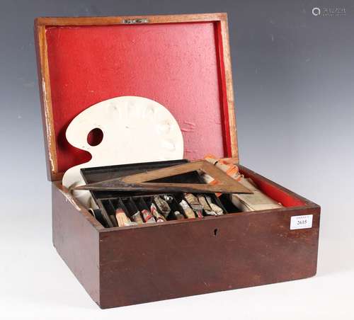 A late 19th century mahogany box, containing artists paints ...