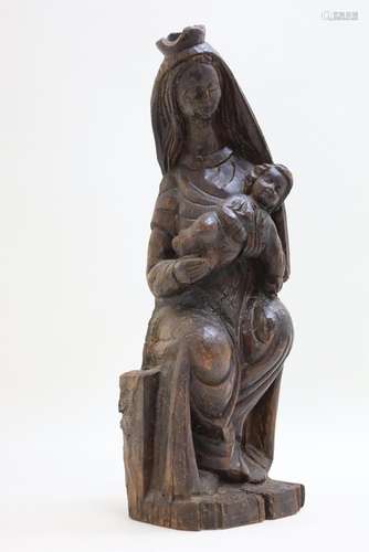 Zuid Europese houtsculptuur van Madonna met kind - Hoogte 57...