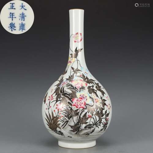 A Famille Rose Floral Bottle Vase