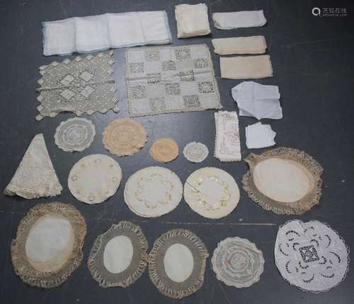 A quantity of whitework, including damask and linen tableclo...