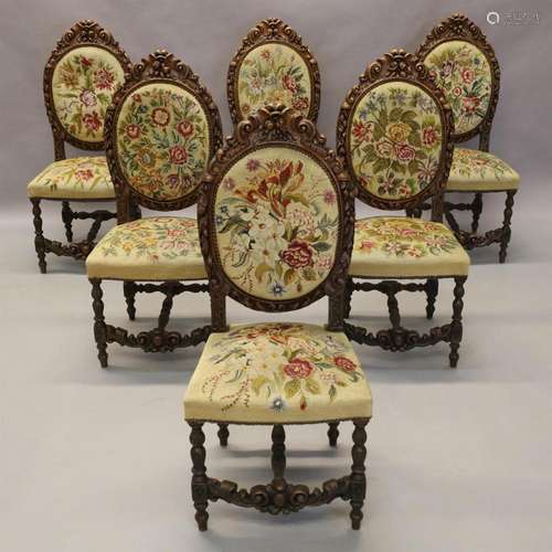 Set van 6 eiken stoelen met ovale medaillon in de rug beklee...