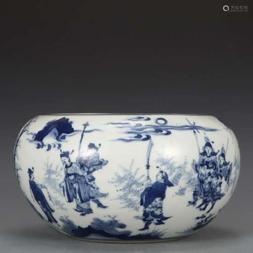 A Blue and White Figural Story Washer