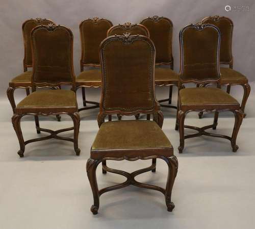 Acht Louis XV stoelen met voluutvormige klauwepoten - bovena...