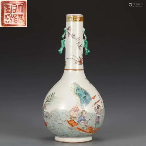 A Famille Rose Figural Story Bottle Vase