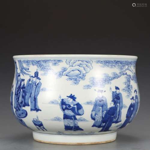 A Blue and White Figural Story Censer