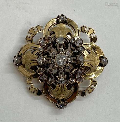 Gouden broche bezet met diamant, laat 19e