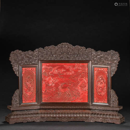 CHINESE LACQUERWARE SCREEN, QING DYNASTY