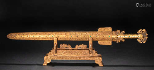 CHINESE BRONZE SWORD INLAID WITH GOLD, HAN DYNASTY