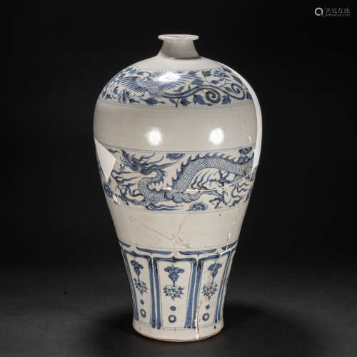 CHINESE BLUE AND WHITE PLUM VASE, YUAN DYNASTY