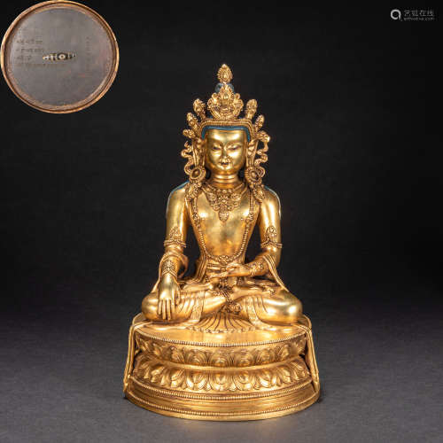 CHINESE BRONZE GILDED BUDDHA STATUE, QING DYNASTY