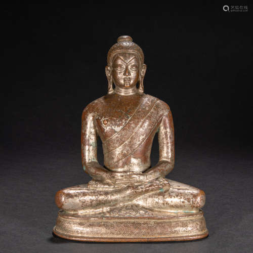 CHINESE BRONZE AND SILVER BUDDHA STATUE, QING DYNASTY