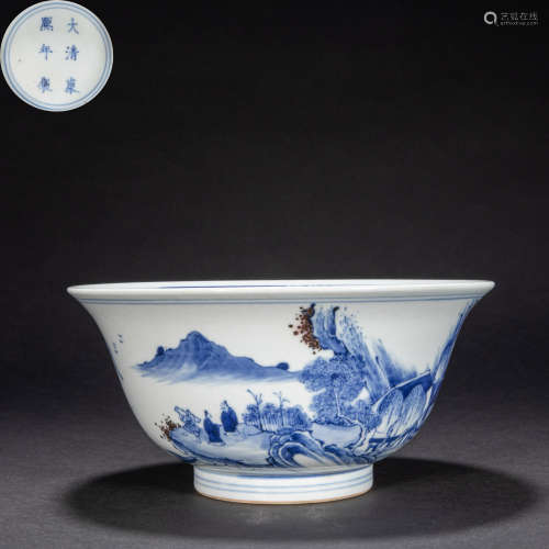 CHINESE BLUE AND WHITE BOWL, QING DYNASTY