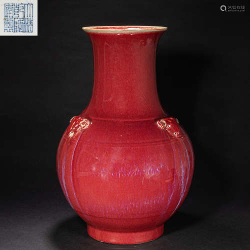 CHINESE RED GLAZED VASE, QING DYNASTY