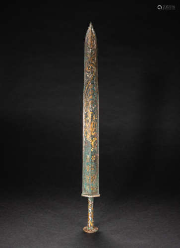 CHINESE BRONZE SWORD INLAID WITH GOLD, WARRING STATES PERIOD