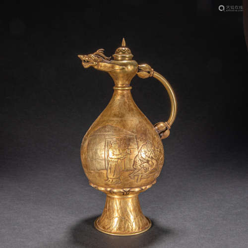 CHINESE COPPER GILDED POT, LIAOJIN PERIOD