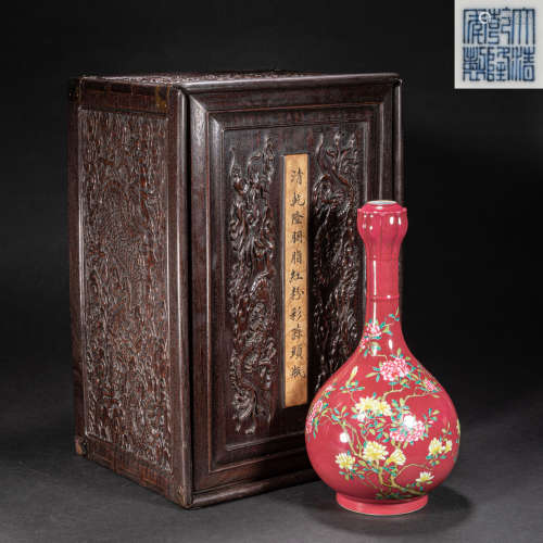 CHINESE FAMILLE ROSE GARLIC BOTTLE, QING DYNASTY