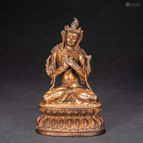 CHINESE BRONZE GILDED BUDDHA STATUE, QING DYNASTY