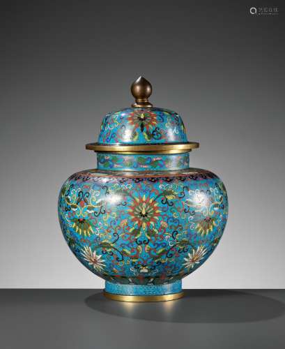 A CLOISONNÉ ENAMEL VASE AND COVER, JIAQING TO DAOGUANG PERIO...