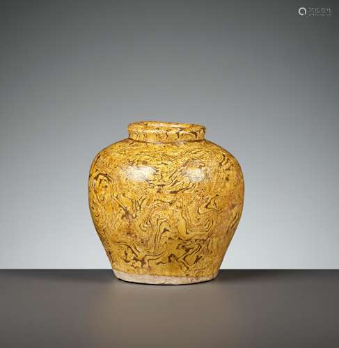 AN AMBER-GLAZED MARBLED POTTERY JAR, TANG DYNASTY