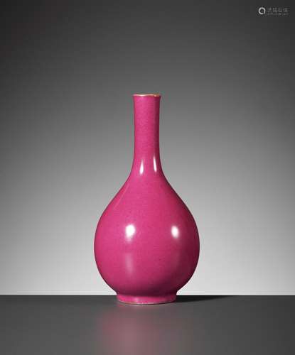 A PUCE ENAMELED BOTTLE VASE, QING DYNASTY