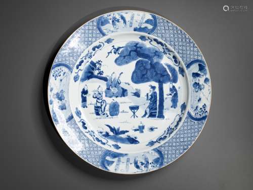 A BLUE AND WHITE ‘MUSICIANS’ DISH, KANGXI PERIOD