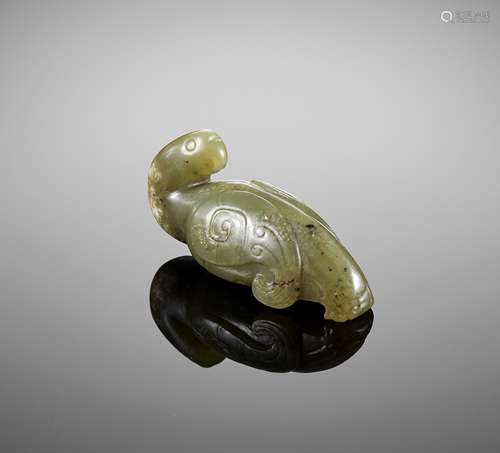 A GREEN JADE FIGURE OF A PHOENIX, SONG - YUAN DYNASTY