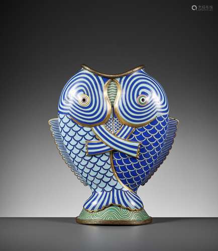 A CLOISONNÉ ENAMEL DOUBLE-FISH VASE, QIANLONG TO JIAQING PER...