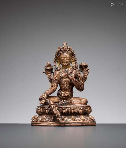 A GILT BRONZE FIGURE OF GREEN TARA, 15TH-16TH CENTURY