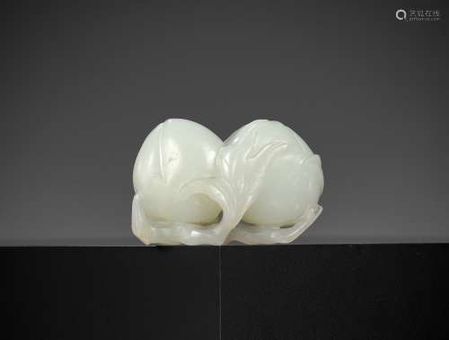 A WHITE JADE 'DOUBLE PEACH' CARVING, QING DYNASTY