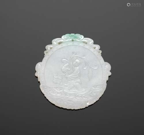 A FINE JADEITE ‘LAN CAIHE’ PENDANT, LATER QING TO EARLIER RE...