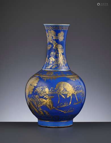 A POWDER-BLUE-GROUND GILT-DECORATED ‘DEER AND CRANE’ BOTTLE ...