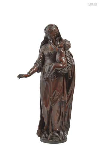 262- Belle vierge à l'enfant en buis sculpté signé I