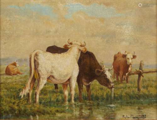 355-Félix PLANQUETTE (1873-1964)
Vaches à la barrière
Huile ...