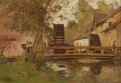 376-Paul LECOMTE (1842-1920)
Le moulin à eau 
Huile sur toil...