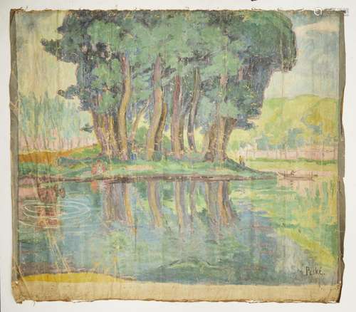 382-Jean PESKÉ (1870-1949)
Paysage à l'étang et grands a...