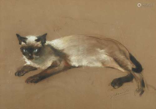 428 - Louis Édouard GARRIDO  (1893-1982)
Chat allongé
Pastel...