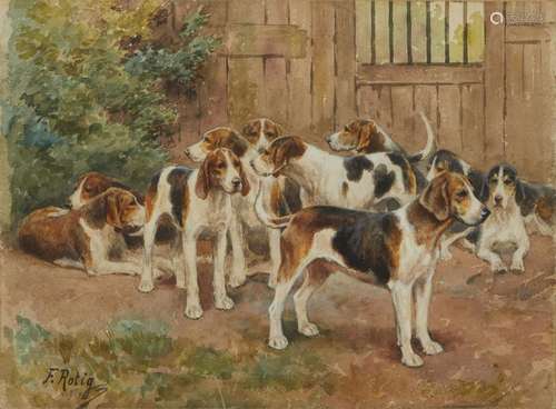 431-Georges Frédéric RÖTIG (1873-1961)
Chiens en meute 
Aqua...