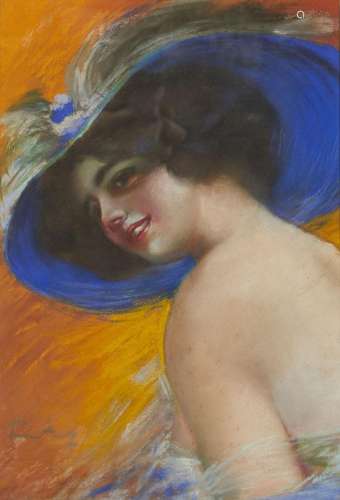 441-Louis FORTUNEY (1875-1951)
Femme au chapeau 
Pastel 
Sig...