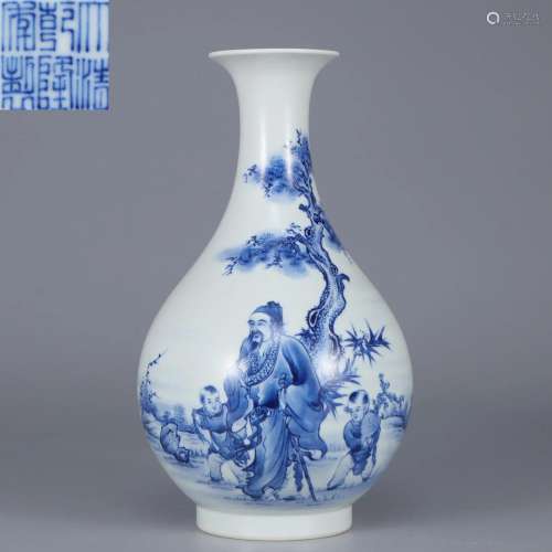 A Blue and White Scholar Under Pine Vase Wangbu Style