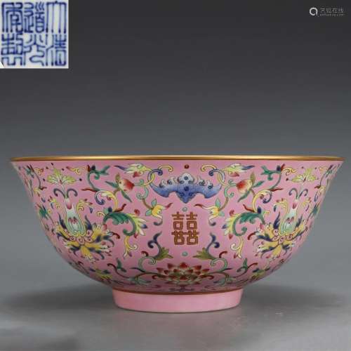 A Famille Rose and Gilt Floral Scroll Bowl