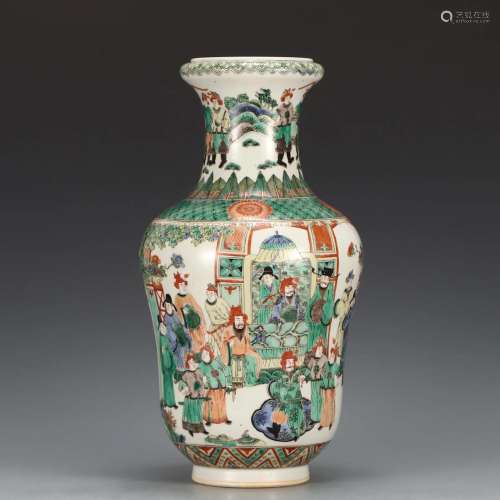 A Famille Verte Figural Story Vase